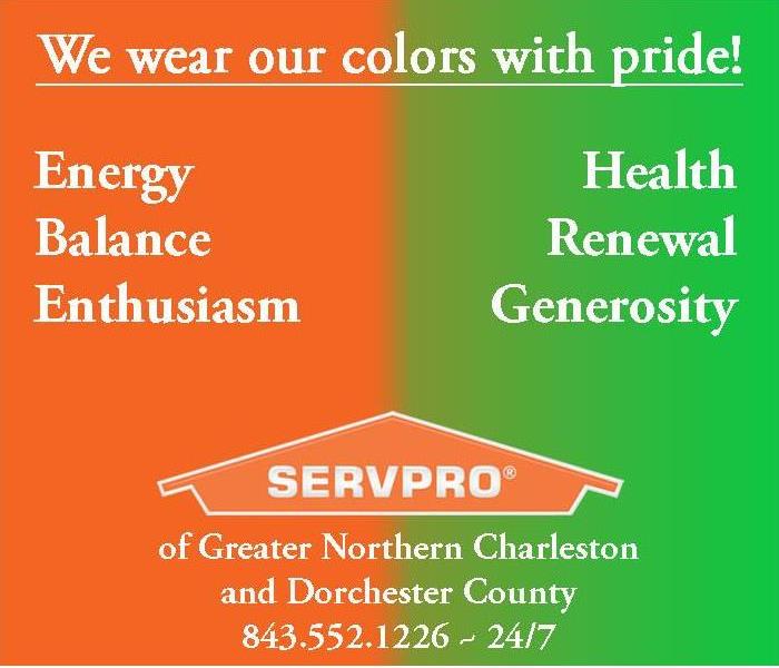 split image of SERVPRO's colors, orange and green